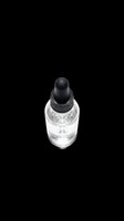 Glass dropper bottle with black pipette cap, isolated on transparent background. Ready for cosmetic, skincare, and serum product design, stickers, print on demand, and packaging mockups.