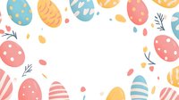 Festive Easter eggs in pastel colors with dots, stripes and floral patterns arranged in circular frame on white background. Seamless pattern for holiday designs.