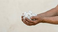 Close-up of male hands holding white foam or soap suds against neutral background. Suitable for hygiene, cleaning, and wellness product marketing.