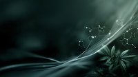 Dark abstract background with cannabis leaf and molecular structures, featuring flowing smoky waves against black backdrop. Perfect for medical marijuana content.
