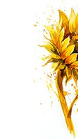 Watercolor sunflower with paint splashes on white background, artistic floral design for greeting cards and decorative projects.