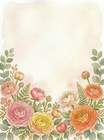 Watercolor floral frame with ranunculus flowers and eucalyptus leaves on textured paper background for wedding invitations and greeting cards.