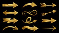 Gold arrow collection with various styles isolated on transparent background, ready for t-shirt design, clipart, stickers, sublimation and print-on-demand projects.