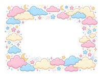 Pastel clouds frame with stars and moons on white background. Cute border for baby shower invitations, nursery decor and children greeting cards.