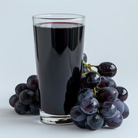 Fresh grape juice in tall glass with ripe dark purple grapes cluster on light background, natural organic beverage for healthy lifestyle.