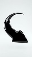 Glossy black crescent moon shape with pointed arrow base isolated on white background, ready for graphic design, web elements, logos, and digital applications.