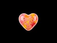 Colorful glossy heart with pink, orange, and red speckled texture, isolated on transparent background, ready for stickers, t-shirt design, and print on demand.