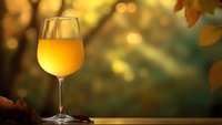 Glass of golden apple juice or cider with autumn foliage bokeh background, suitable for beverage, food and drink, and fall season marketing materials.