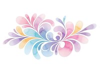 Watercolor floral ornament with swirling petals in pastel pink, purple, blue and yellow tones isolated on transparent background for decorative design projects.