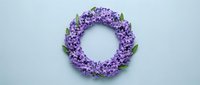 Purple lilac flower wreath on white background, spring floral arrangement for home decor, wedding decoration, greeting cards and seasonal design projects.