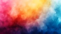 Vibrant rainbow colored smoke or clouds creating atmospheric gradient from pink and red through orange and yellow to deep blue, abstract artistic background.