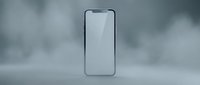 Smartphone with blank screen displayed against cloudy sky background, suitable for app mockups and mobile technology presentations.