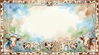 Vintage farm border frame with dairy cows, watercolor clouds, and ornamental decorative elements. Isolated design on cream background, ready for agricultural branding, invitations, and rustic projects.