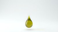 Isolated golden yellow oil drop or liquid droplet on white background, suitable for cosmetics, skincare, wellness and design projects.