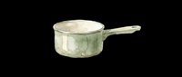 Vintage green ceramic saucepan with handle isolated on transparent background, ready for kitchen design, t-shirt graphics, clipart, and print-on-demand projects.