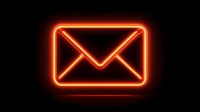 Glowing neon red mail envelope icon on black background with reflection, digital communication symbol for apps, websites and user interface design.