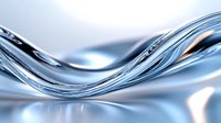 Smooth flowing liquid metal waves create dynamic curves and reflective surfaces against light background, suitable for technology and innovation concepts.