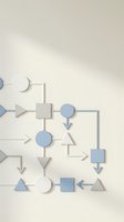 Abstract flowchart with geometric shapes and arrows on neutral background for business process visualization and workflow design presentations.