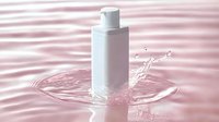 Cosmetic spray bottle with pump dispenser creating water splash effect in pink liquid, suitable for skincare, perfume, and beauty product packaging mockups.