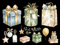 Festive gift boxes and holiday decorations isolated on transparent background, ready for t-shirt designs, stickers, clipart, print-on-demand products and sublimation projects.