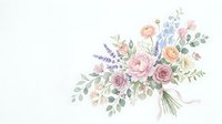 Watercolor floral bouquet with pink roses, lavender and eucalyptus leaves on white background for wedding invitations and romantic design projects.