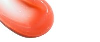Close-up of coral orange nail polish on fingernail with glossy finish isolated on white background for beauty and cosmetics design projects.