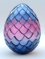 Dragon egg with blue and pink gradient scales in diamond pattern on light background, fantasy art concept for gaming and fairy tale designs.