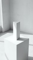Minimalist white geometric blocks with natural shadows in corner setting for modern product display and contemporary design presentations.