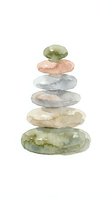 Stacked watercolor stones in soft earth tones and greens create a zen balance composition. Isolated on white background, ready for wellness, meditation, and spa design projects.