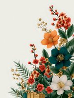 Autumn floral arrangement with orange and coral flowers, green leaves on neutral background for seasonal design projects and greeting cards.