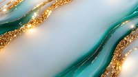 Luxurious emerald green and gold abstract marble texture with flowing waves and glitter effect creates elegant background for luxury design projects.