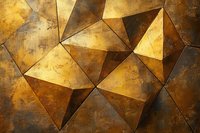 Abstract geometric pattern with golden triangular facets creating dimensional surface texture. Metallic copper and bronze tones with weathered patina effect.