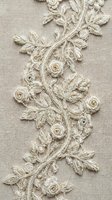 Elegant cream lace applique with rose motifs on neutral fabric background for bridal wear, fashion design and luxury textile applications.