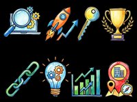 SEO and digital marketing icon set isolated on transparent background, ready for clipart, stickers, t-shirt design, print on demand, and sublimation projects.