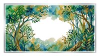 Watercolor botanical frame with lush green foliage and branches creating natural border on white background for wedding invitations and greeting cards.
