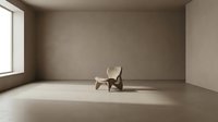 Minimalist interior space with single wooden chair positioned in empty room with natural light from window, suitable for architectural visualization and design concepts.