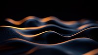 Abstract dark waves with glowing orange light and particles creating smooth flowing curves against black background, modern minimalist design for technology backgrounds.