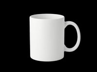 White ceramic mug isolated on transparent background, ready for sublimation, print-on-demand, and merchandise design applications.