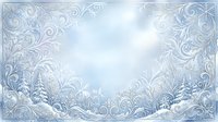 Ornate frost patterns and swirling ice crystals frame a snowy winter landscape with evergreen trees, creating an elegant frozen border design suitable for holiday cards, winter backgrounds, and seasonal marketing materials.