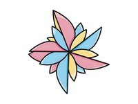 Stylized flower with colorful petals in pink blue and yellow tones on white background isolated for logo design branding and decorative projects.