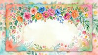 Colorful floral border frame with pink, blue, and yellow blooms on watercolor background, perfect for invitations, greeting cards, and decorative design projects.