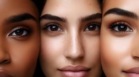 Close up portrait of diverse women with different skin tones showing natural beauty, flawless complexion and expressive eyes in modern beauty concept.