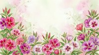 Watercolor floral border with pink and purple blooms on soft pastel background, perfect for greeting cards, invitations, and spring designs.
