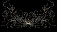 Elegant gold line art ornamental design with flowing curves and heart motifs on black background for luxury branding and decorative projects.