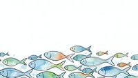 Colorful fish swimming in waves pattern on white background for marine themed designs and ocean decorations.