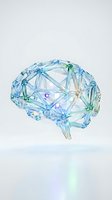 Digital brain network with glowing neural connections and data nodes on white background for artificial intelligence and technology concepts.