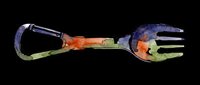 Watercolor camping spork with carabiner clip, isolated on transparent background. Great for outdoor, hiking, and adventure designs on stickers, t-shirts, and print on demand.