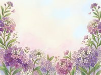 Watercolor floral border with purple and white blooming flowers on soft pastel background, perfect for greeting cards, invitations, and spring designs.