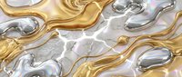 Abstract liquid metal background with flowing golden and silver waves creating dynamic reflective surface for modern design projects.