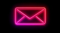 Glowing pink neon mail envelope sign on dark background, luminous message symbol for communication and contact designs, modern digital concept.